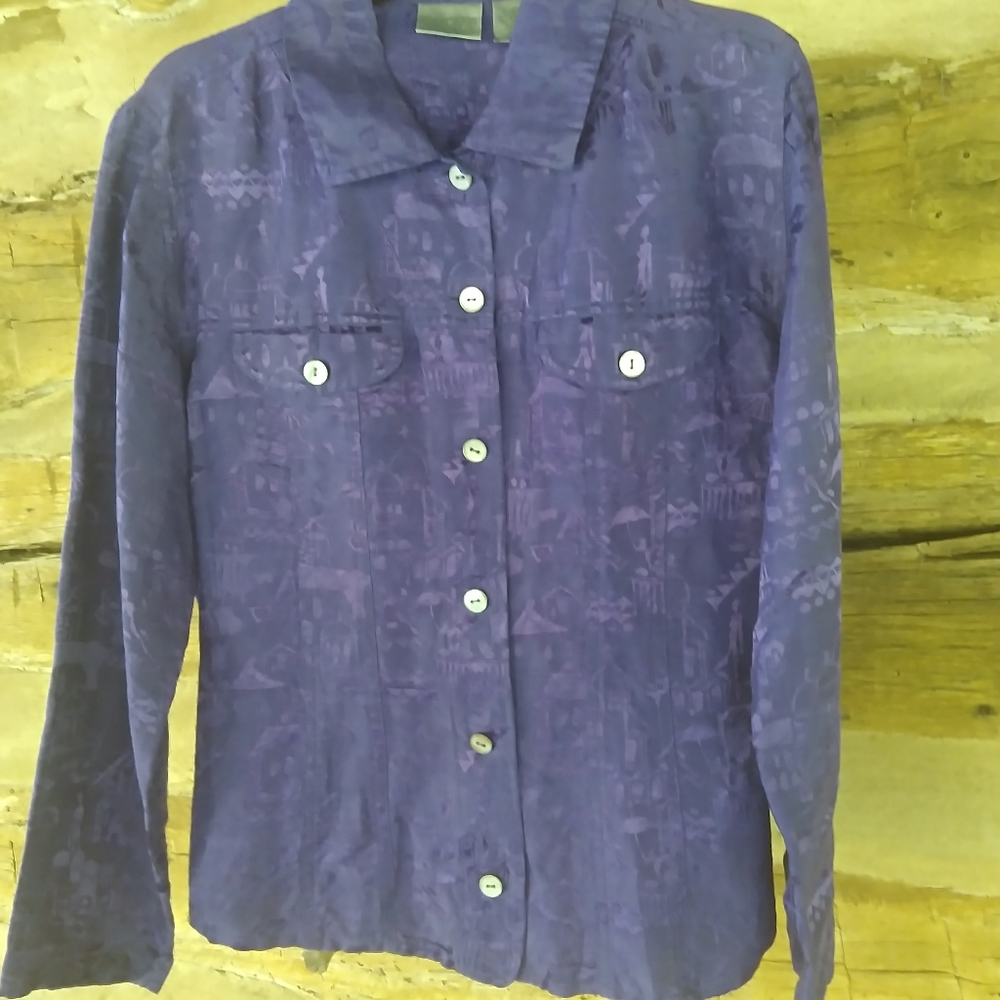 Chico's Purple Linen & Silk Shirt Jacket Size Small
